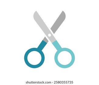 Stylish teal and gray scissors icon, perfect for websites, apps, or presentations needing a clean, modern design.  Versatile image representing cutting, editing, or crafting themes.