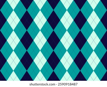 Stylish teal, mint, and navy argyle pattern.  Perfect for backgrounds, textiles, or branding projects needing a sophisticated and classic feel.