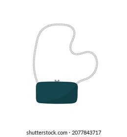 Stylish teal purse handbag. Female bag in doodle style. Isolated vector illustration.