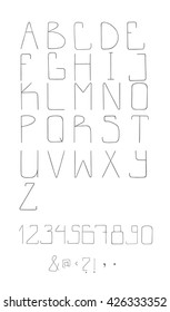 Stylish techno vector alphabet with punctuation marks. Hand drawn font for your design. Letters, numbers and symbols