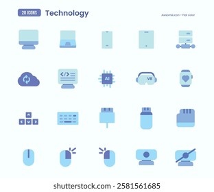Stylish technology 20 flat icon sets