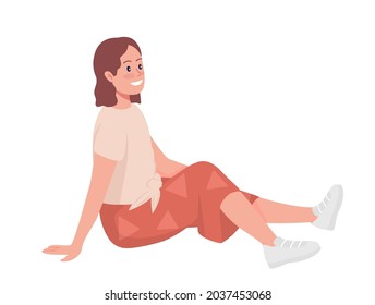 Stylish teen girl semi flat color vector character. Sitting figure. Full body person on white. Happy teen isolated modern cartoon style illustration for graphic design and animation