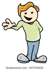 Stylish Teenage Kid Saying Hi - Vector Cartoon Illustration