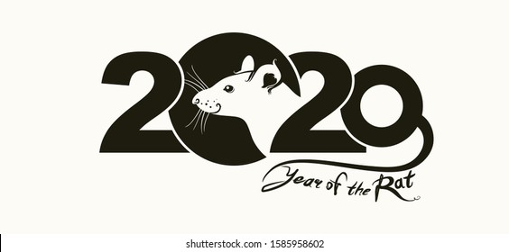 Stylish template 2020 with a white rat. Chinese New Year of the Rat. Happy New Year. Wise Rat 2020. New Year on the Chinese calendar.