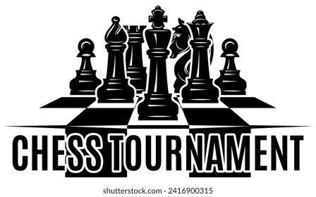 Stylish template for design from chess placed on a board. Set of elements for design.