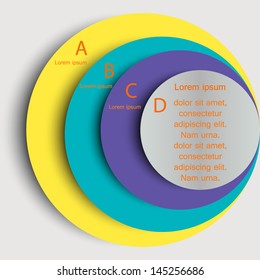 Stylish template for infographics. Four multi-colored circles of different size with space for text. Can be used for design presentations and websites. Vector illustration.