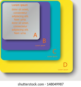 Stylish template for infographics.Four multi-colored squares of different sizes with space for text. Can be used for design presentations and websites. Vector illustration.