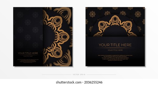 Stylish Template for print design postcard Black color with vintage ornament. Preparing an invitation card with Greek patterns.