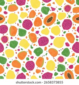 Stylish terrazzo seamless vector pattern with colorful stone chips. Ideal for packaging, textiles, wallpapers, branding, and digital backgrounds. Modern and trendy design for creative projects.