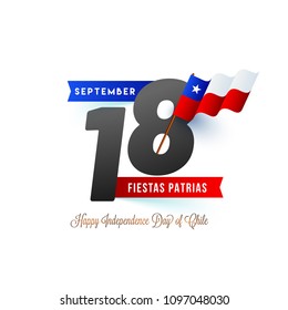 Stylish text 18th Sepetember and waving flag, Independence Day of Chile Background. 