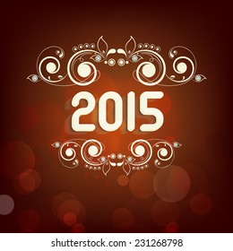 Stylish text 2015 with beautiful floral design on shiny brown background for Happy New Year and Merry Christmas celebrations.
