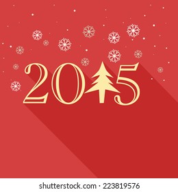 Stylish text  2015 made with Xmas tree on snowflake decorated red background for Happy New Year celebrations. 