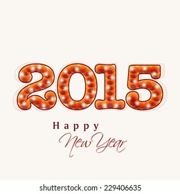 Stylish text 2015 on beige background, Greeting card design for Happy New Year celebrations.