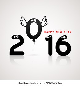 Texto elegante 2016 con ojos en brillante fondo gris para la celebración de Año Nuevo Feliz.