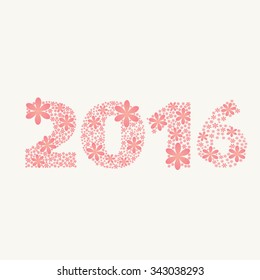 Stylish text 2016 made by flowers for Happy New Year celebration.