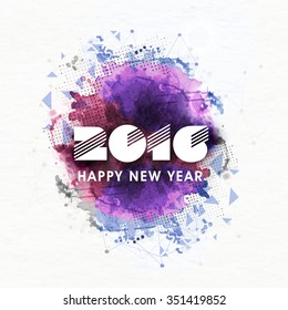 Stylish text 2016 on abstract colorful splash decorated background, Elegant greeting card design for Happy New Year celebration.
