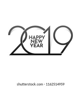 Stylish text 2019 on white background for Happy New Year greeting card design.