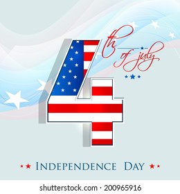 Stylish text 4th of July in American national flag color on waves background for Independence Day celebrations. 