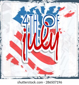 Stylischer Text 4. Juli für den American Independence Day Feier auf grundigem Hintergrund der Nationalflagge.