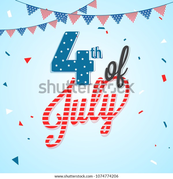 Stylish Text 4th July Bunting Decoration Stock Vector Royalty