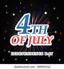 Stylish text 4th of July in fireworks decorated background for American Independence Day celebrations. 