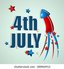 Stylish text 4th July with fireworks on green background for American Independence Day celebrations. 
