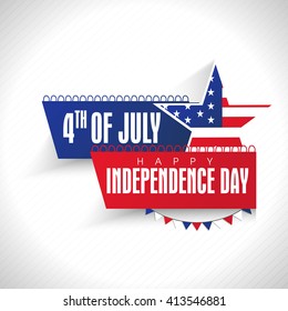 Stylish text 4th of July, Happy Independence Day on American National Flag color stripes with Star. 