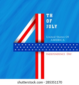 Stylish text 4th of July made by ribbon in national flag color on grungy blue background for American Independence Day celebration.