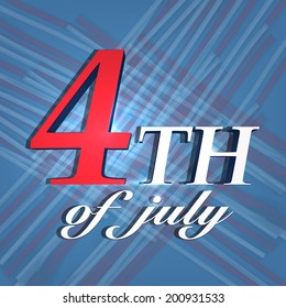 Stylish text 4th of July on blue abstract background for 4th of July, American Independence Day celebrations. 