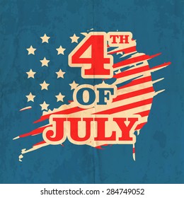 Stylish text 4th of July on national flag color vintage background for American Independence Day celebration.