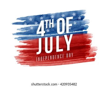 Stylish text 4th of July on blue and red paint stroke background, Can be used as Poster, Banner or Flyer design for American Independence Day celebration.