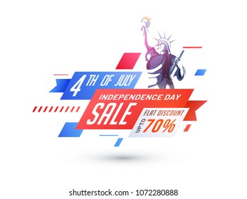 Stylish text 4th of July, Statue of Liberty, and 70% Off Offer. Happy Independence Day celebration concept.