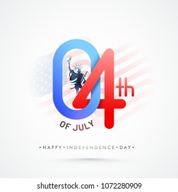 Stylish text 4th of July with Statue of Liberty on waving flag background, Happy Independence Day celebration concept.