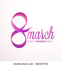 Stylish text 8 March made by glossy ribbon for Happy International Women's Day celebration.