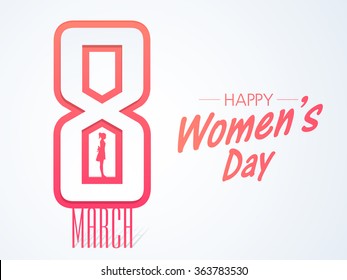 Stylish text 8 March with silhouette of young girl for Happy International Women's Day celebration.