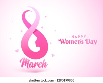 Stylish text 8 march with woman face illustration on pink background for Happy Women's Day greeting card design. 
