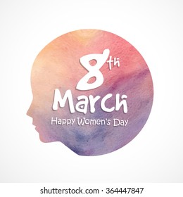 Texto elegante 8 de marzo con ilustración del rostro de una joven para la celebración del Día Internacional de la Mujer.
