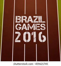 Stylish Text Brazil Games 2016 written on running track, Creative Poster, Banner or Flyer design for Sports concept.