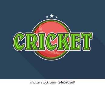 Stylish text Cricket with red ball on glossy blue background.
