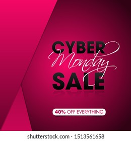 Stylish text Cyber Monday Sale with 40% discount offer on pink background for Advertising concept.