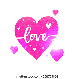 Stylish text design Love on glossy pink heart for Valentine's Day Celebartion.