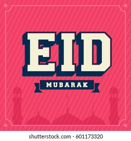 Stylish text Eid Mubarak on vintage background, with mosque silhoueete.