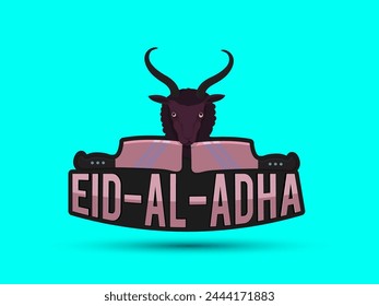 Stylish text Eid-Al-Adha with Goat and Chopper for Muslim Community, Festival of Sacrifice Celebration, Can be used as label or sticker design.
