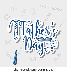 Stylish text Father's Day with men utility items doodle on grey background.