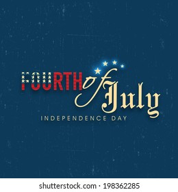 Stylish text Fourth of July on blue background, Poster, banner or flyer design for American Independence Day celebrations. 
