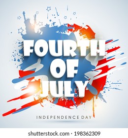 Stylish text Fourth of July on national flag colours grungy background for American Independence Day celebrations. 