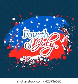 Stylish text Fourth of July on abstract flag colors background for American Independence Day celebration.