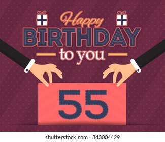 Stylish Text Happy Birthday Vector Design. Announcement and Celebration Message Poster, Flyer Age 55