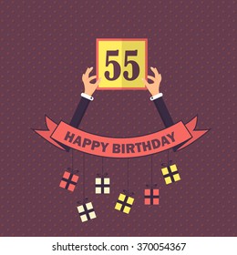 Stylish Text Happy Birthday Vector Design. Announcement and Celebration Message Poster, Flyer Age 55