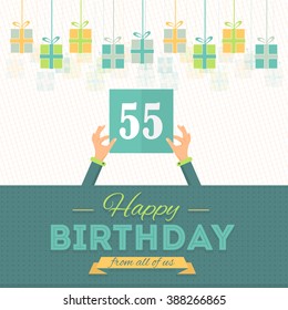 Stylish Text Happy Birthday Vector Design. Announcement and Celebration Message Poster, Flyer Age 55